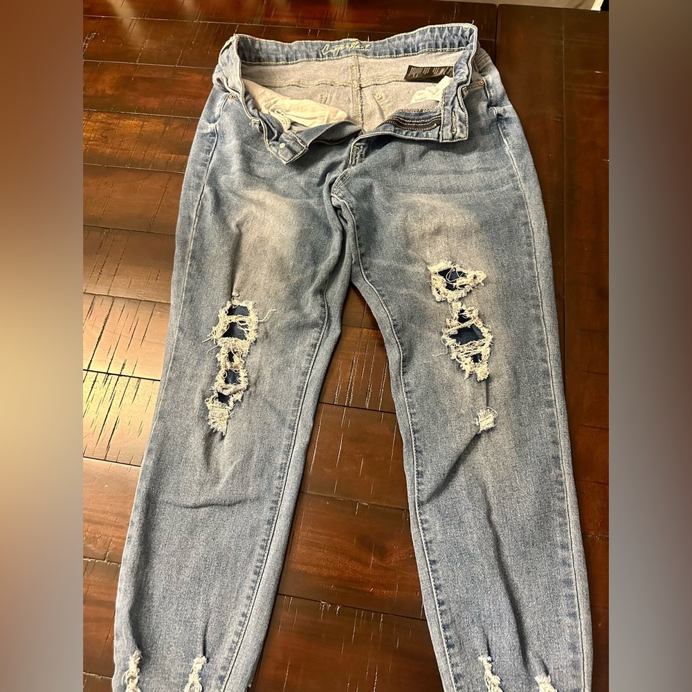 Copper Flash High Rise Ankle Skinny Distressed Jeans